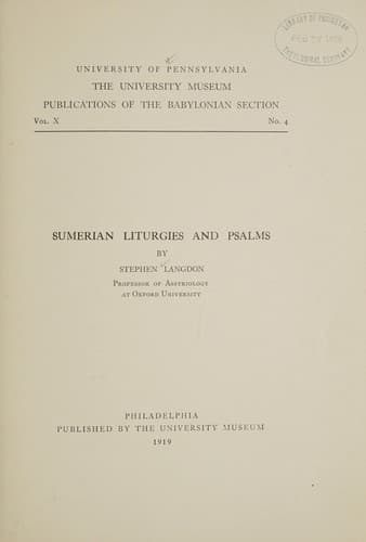 Sumerian Liturgies and Psalms