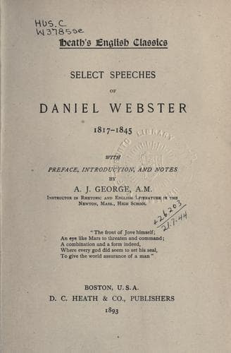 Select Speeches of Daniel Webster, 1817-1845