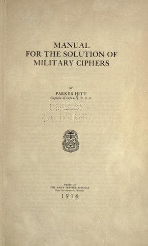 Manual for the Solution of Military Ciphers