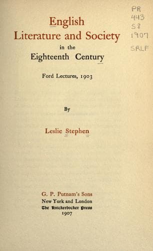 English Literature and Society in the Eighteenth Century