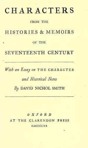 Characters from the Histories & Memoirs of the Seventeenth Century