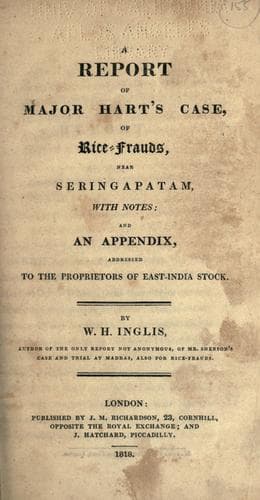 A report of Major Hart's case, of rice-frauds, near Seringapatam