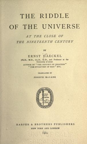 The Riddle of the Universe at the close of the nineteenth century