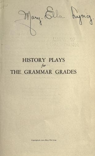 History Plays for the Grammar Grades