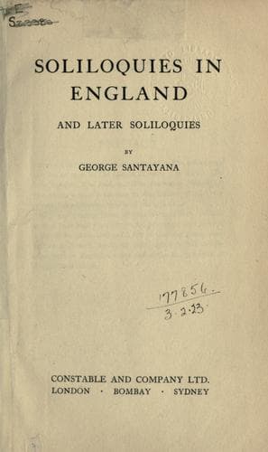 Soliloquies in England, and Later Soliloquies
