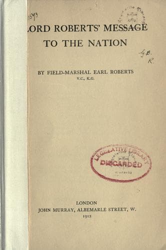 Lord Roberts' Message to the Nation