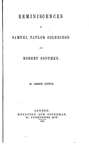 Reminiscences of Samuel Taylor Coleridge and Robert Southey