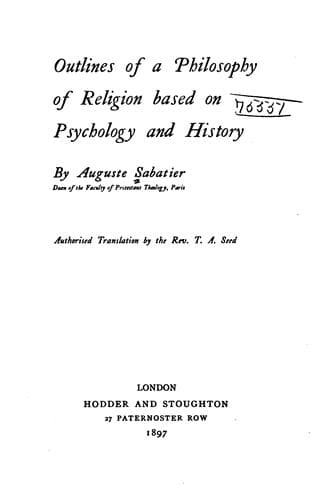 Outlines of a Philosophy of Religion based on Psychology and History
