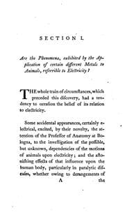 Experiments and Observations Relative to the Influence Lately Discovered by M. Galvani and Commonly Called Animal Electricity