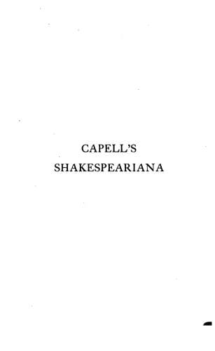 Catalogue of the Books Presented by Edward Capell to the Library of Trinity College in Cambridge
