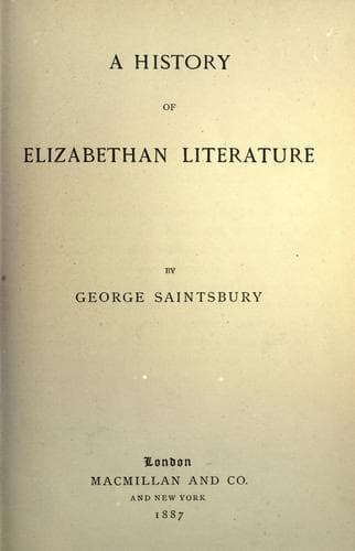 A History of Elizabethan Literature