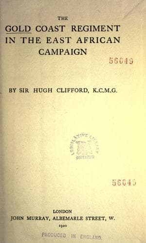 The Gold Coast Regiment in the East African Campaign