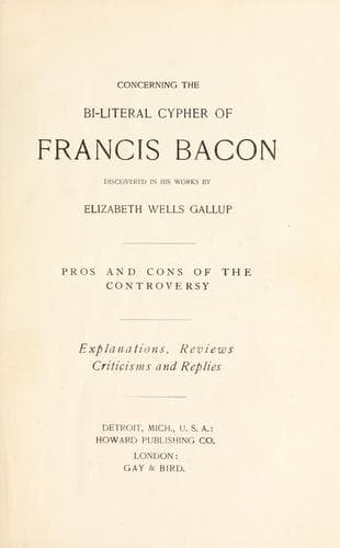 Concerning the bi-literal cypher of Francis Bacon discovered in his works