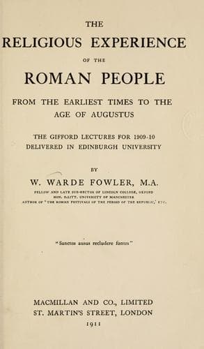 The Religious Experience of the Roman People: From the Earliest Times to the Age of Augustus
