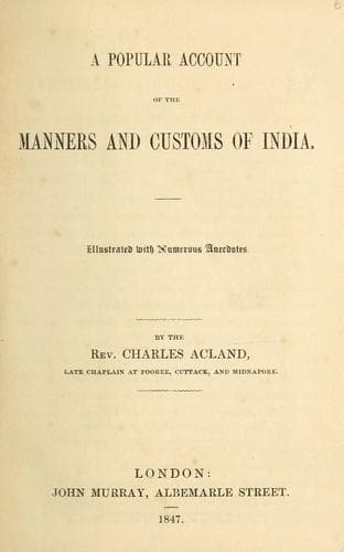 A Popular Account of the Manners and Customs of India