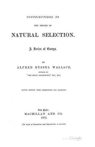Contributions to the Theory of Natural Selection: A Series of Essays