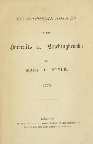 Biographical Notices of the Portraits at Hinchingbrook
