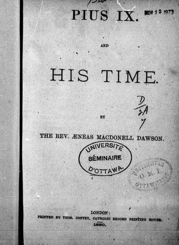 Pius IX. And His Time