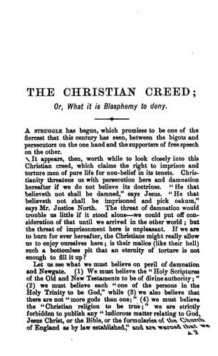 The Christian Creed; or, What it is Blasphemy to Deny