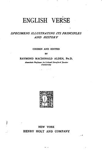 English Verse: Specimens Illustrating its Principles and History