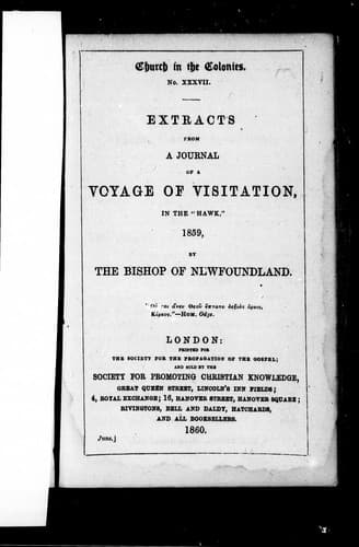 Extracts from a Journal of a Voyage of Visitation in the "Hawk," 1859
