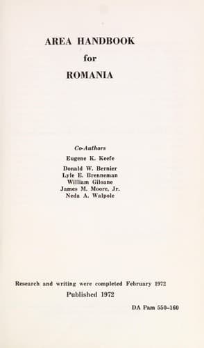 Area Handbook for Romania
