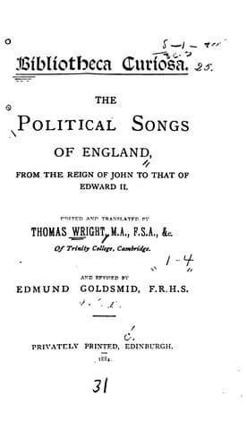The Political Songs of England: From the Reign of John to That of Edward II