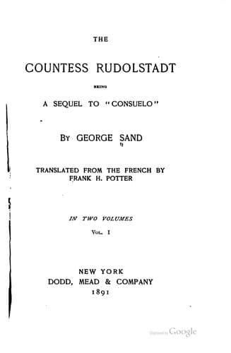 The Countess of Rudolstadt: A Sequel to "Consuelo"