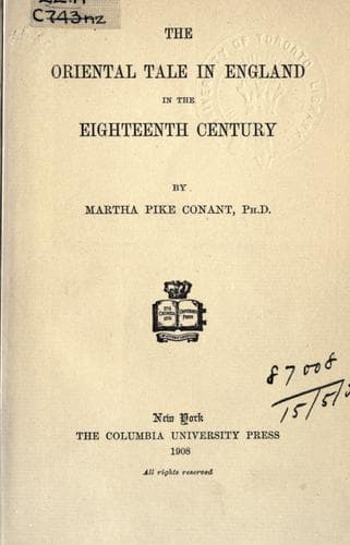 The Oriental tale in England in the eighteenth century