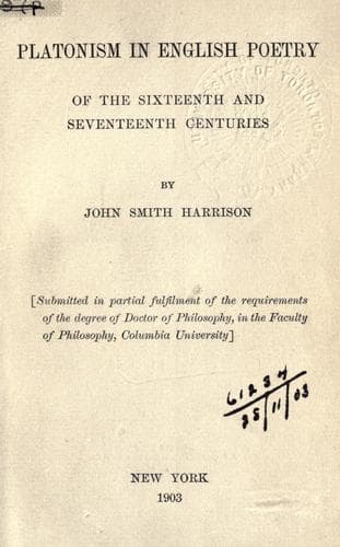 Platonism in English poetry of the sixteenth and seventeenth centuries