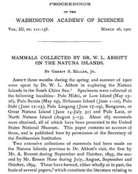 Mammals Collected by Dr. W. L. Abbott on the Natuna Islands: Proceedings of the Washington Academy of Sciences, Vol. III, pp. 111-138