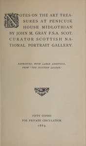 Notes on the Art Treasures at Penicuik House Midlothian